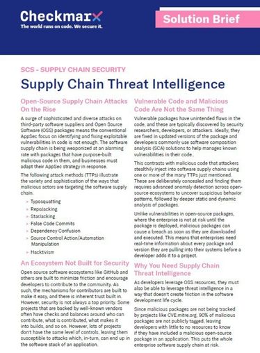 Solution Brief Checkmarx Supply Chain Threat Intelligence
