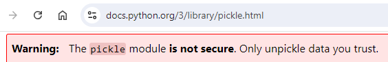 Browser warning on Pickle module 