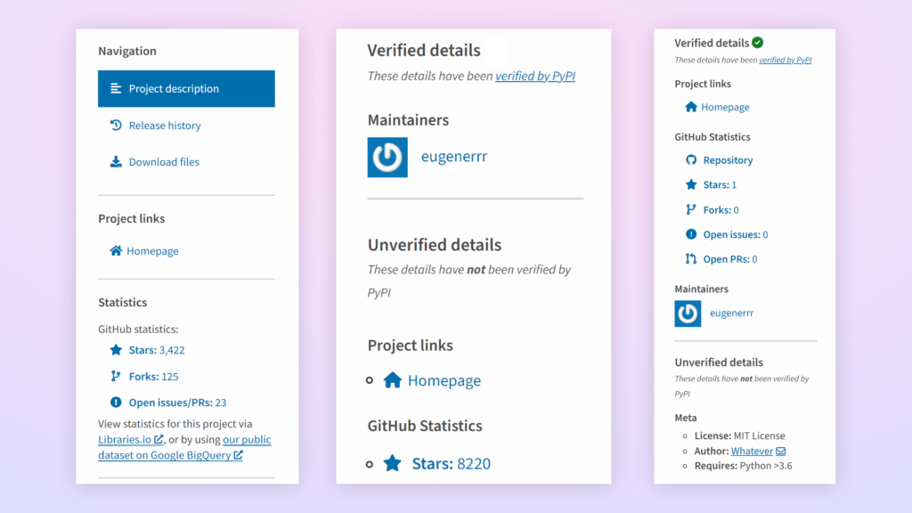 Example of PyPi ecosystem process - adding verification of the package metadata.