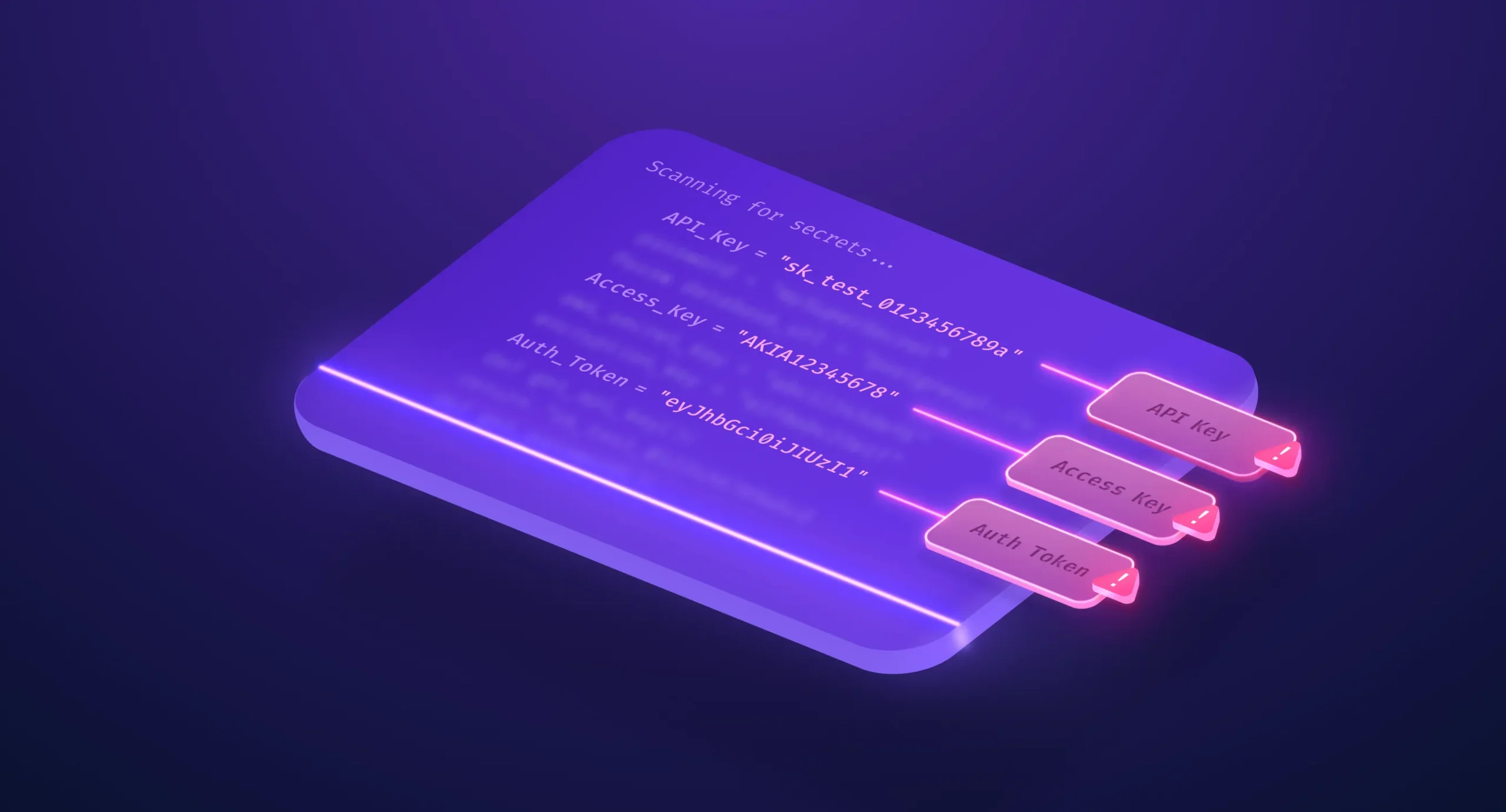 Automated secrets scanning process detecting exposed API keys, access keys, and auth tokens to support DevSecOps secrets management policies and secure secrets hygiene.