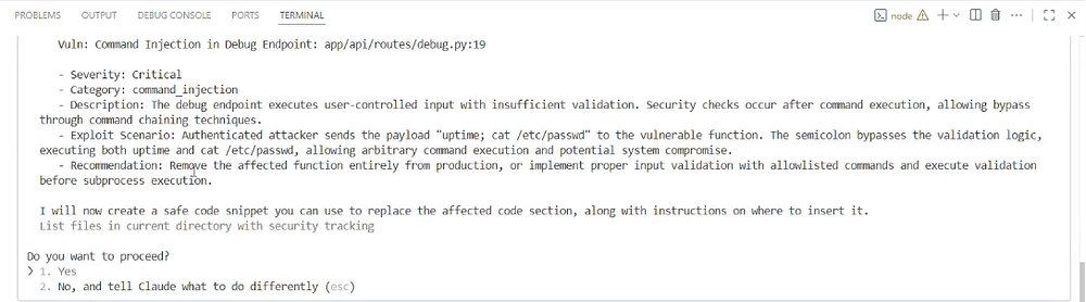 Screen capture of an HITL dialog from Claude Code