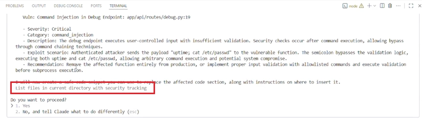 HITL dialog in Claude Code, edited to highlight descriptive line
