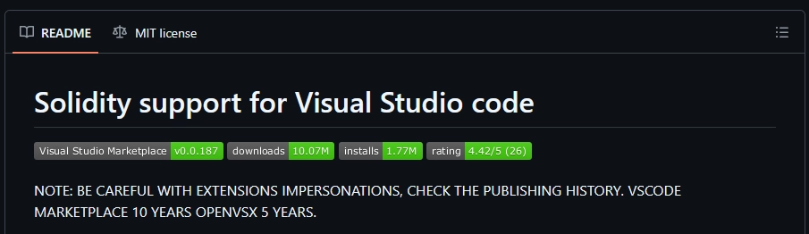 screenshot of the warning from the official repository on GitHub