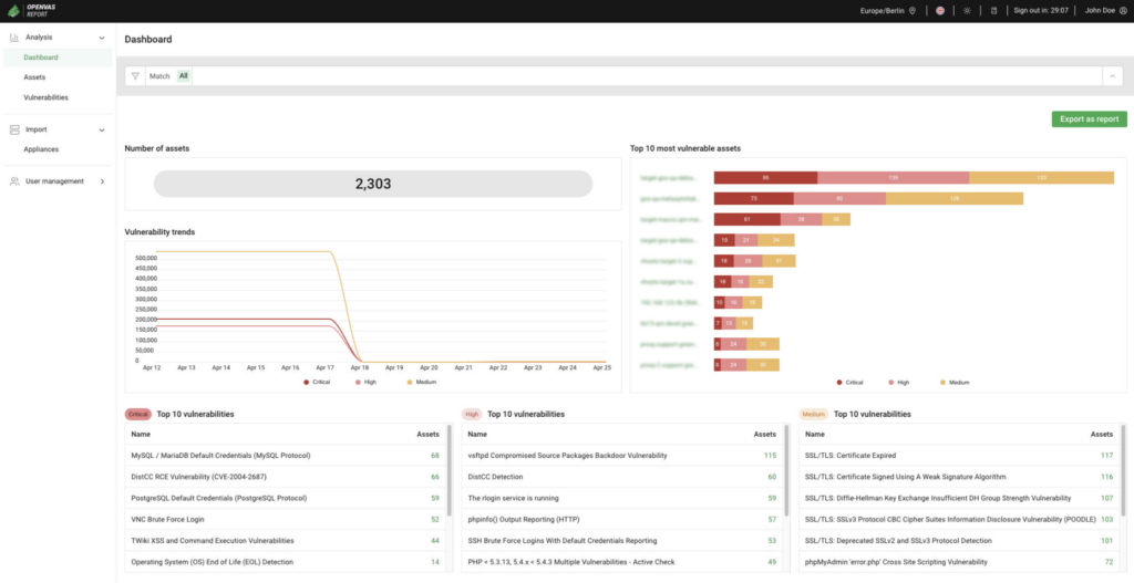 OpenVAS platform UI