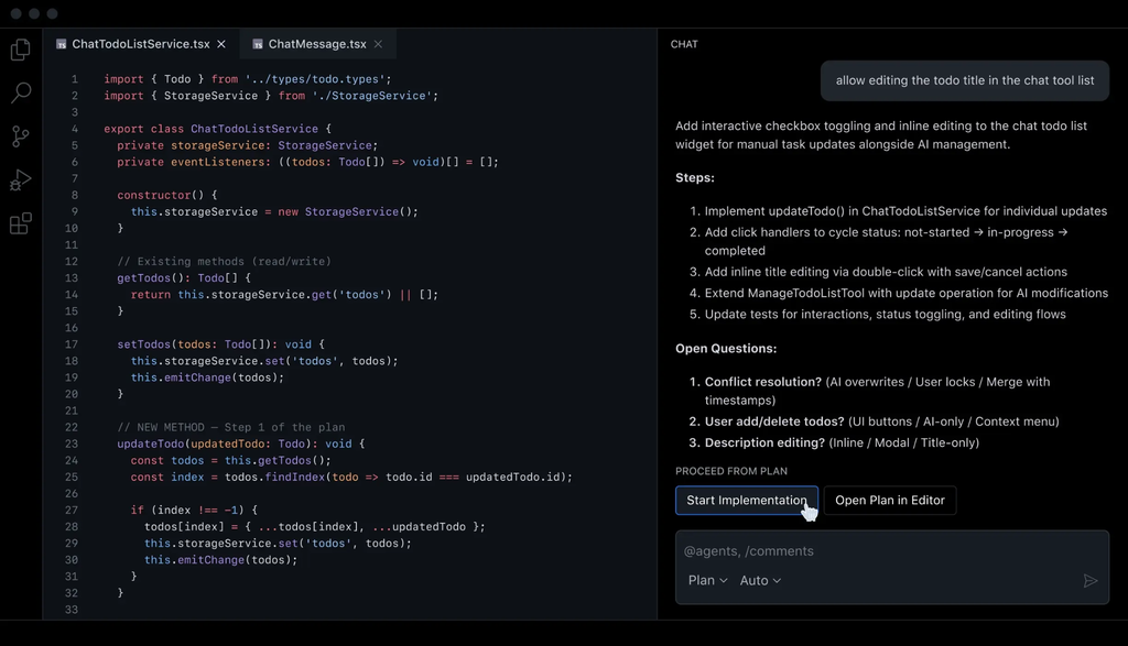 GitHub Copilot coding assistant Interface