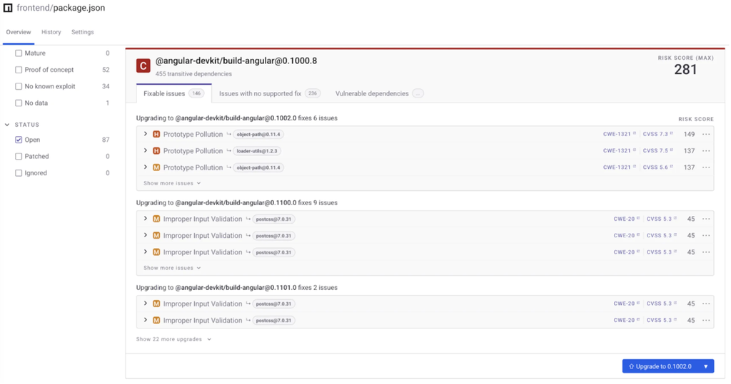 snyk code platform dashboard screenshot