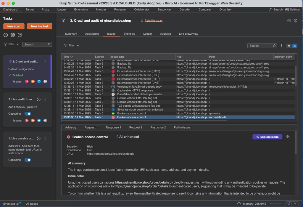 Burp Suite DAST dashboard