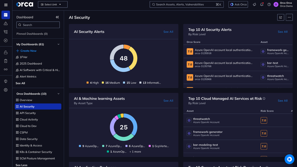 Orca Security Cloud security Dashboard